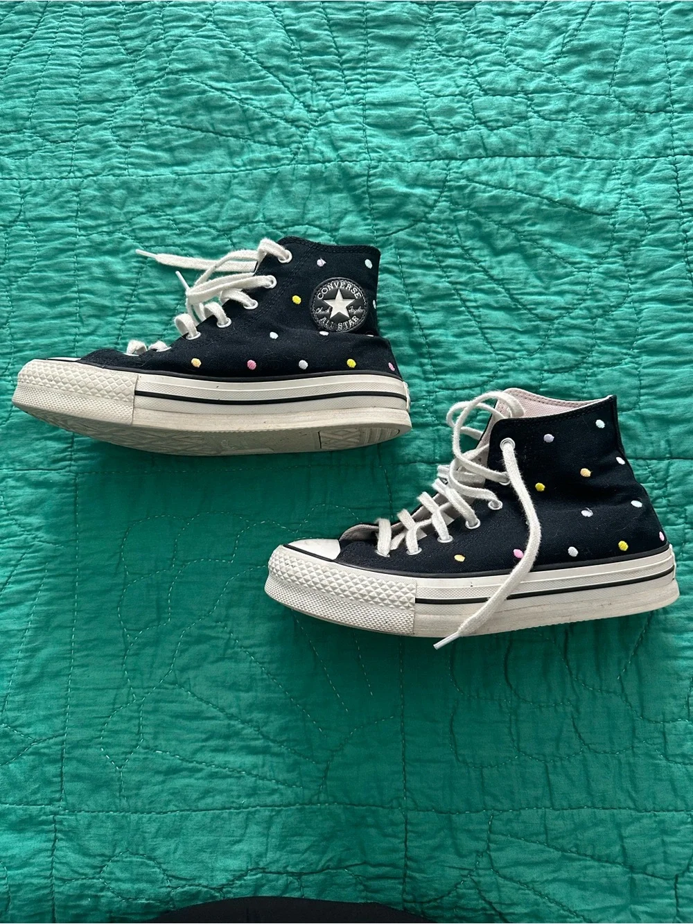 Converse Kids Black High-Top Sneakers with Multicolor Polka Dots - Picture 1 of 8
